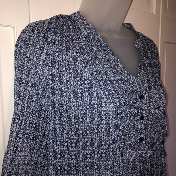 Quarter Button Blue Chiffon Sheer Blouse Pattern - Picture 3 of 11